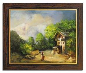 Obraz - Dworki, mlyny, chaty, - olejny, ręcznie malowany 53x64cm