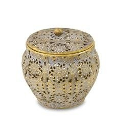 Mały Pojemnik Metalowy, Brązowy, Zdobiony w Kwiaty  13cm x 13,5cm x 13,5cm