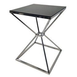 Stolik pomocniczy glamour Verde 48/48/65,5cm boczny stolik nocny czarne szkło srebrny