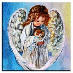 Obraz "Anioły" ręcznie malowany 30x30cm