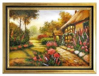 Obraz - Dworki, mlyny, chaty, - olejny, ręcznie malowany 75x105cm