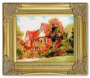 Obraz "Dworki, mlyny, chaty," ręcznie malowany 27x32cm