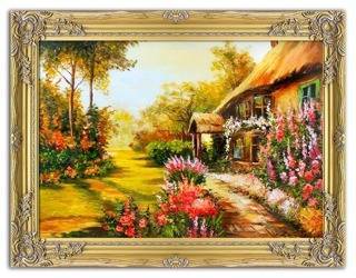 Obraz "Dworki, mlyny, chaty," ręcznie malowany 63x83cm