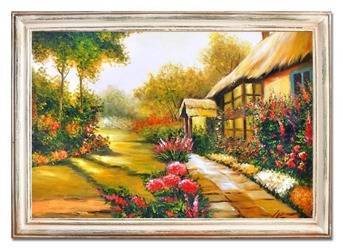 Obraz "Dworki, mlyny, chaty," ręcznie malowany 75x105cm