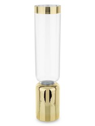 Szklany wazon z złotą podstawką i obwódką H: 54 cm